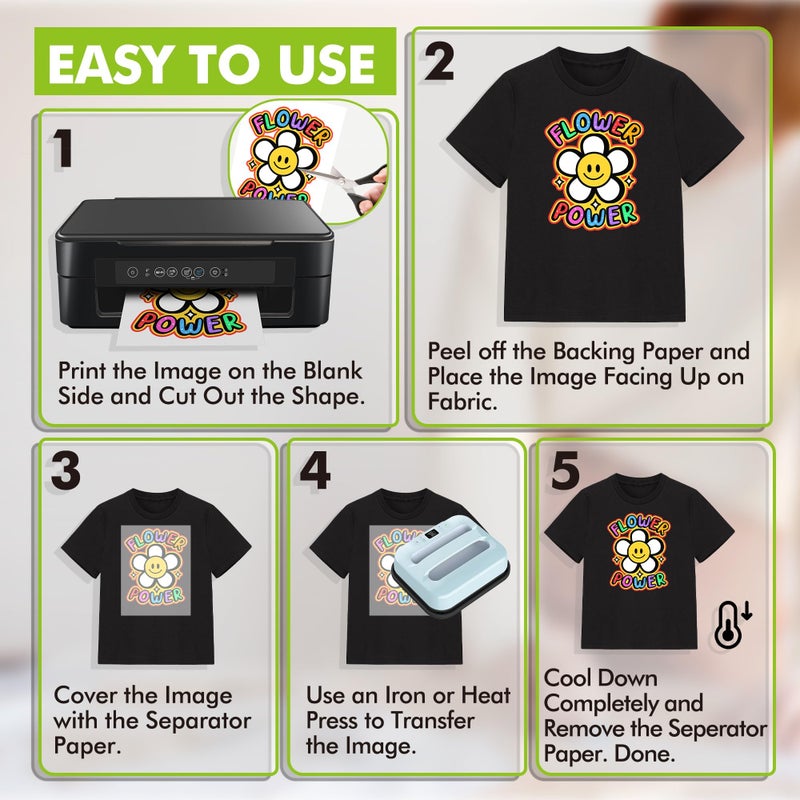 KOALA PAPER Koala Heat Transfer Paper for T-Shirts - 20 Sheets of Dark Fabric Iron-On Vinyl, 8.5"x11" Printable Heat Transfer Vinyl, Transfer Paper for Dark Fabric - Image 5